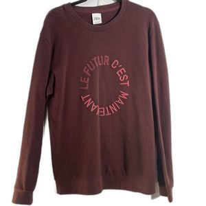Zara Maroon Women's Textured Sweatshirt Pullover Crewneck Cotton Large